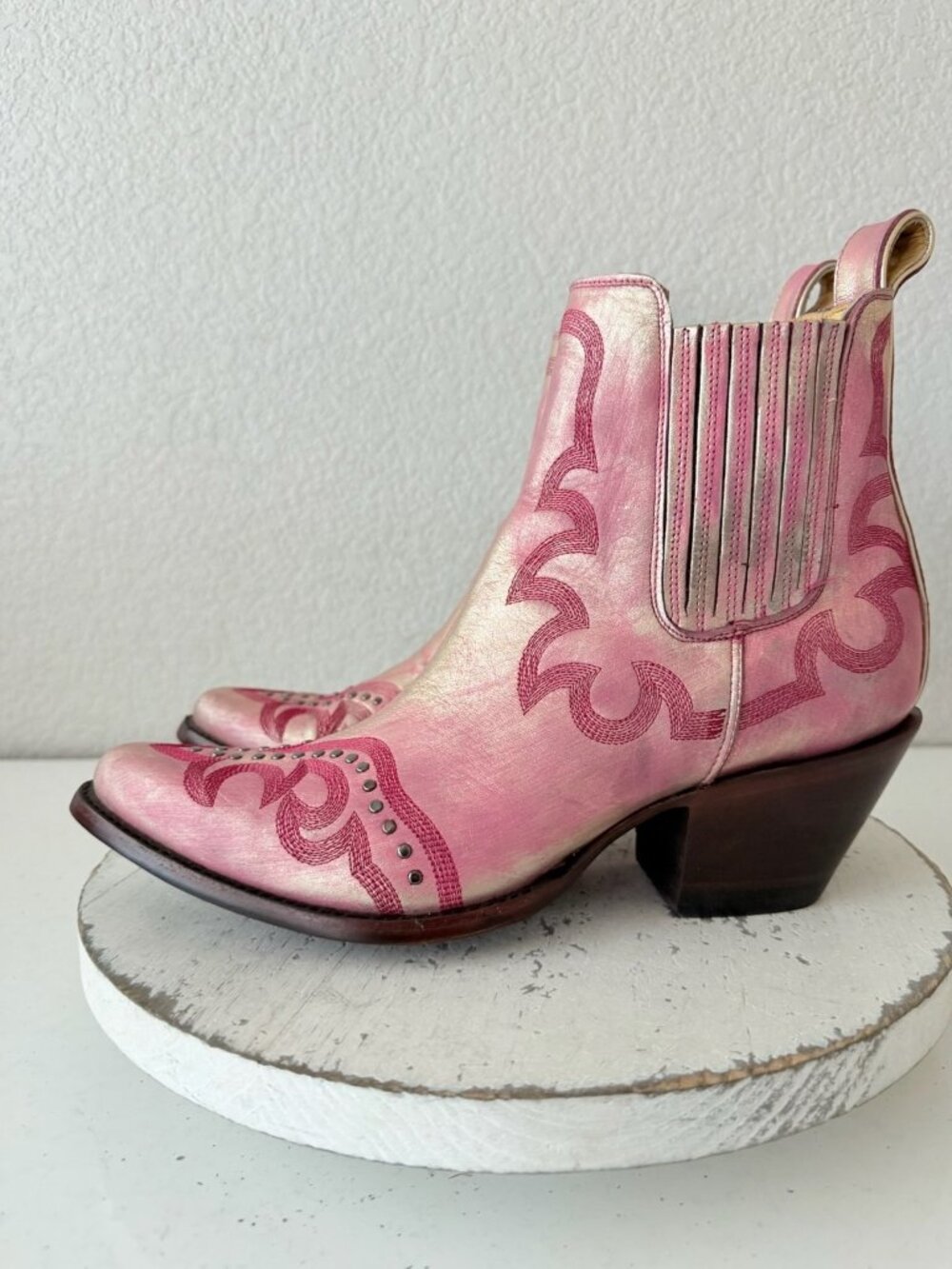 Old Gringo SHAY Pink Cowboy Boots Womens Size 9 Western Gold Leather Short - Picture 4 of 11